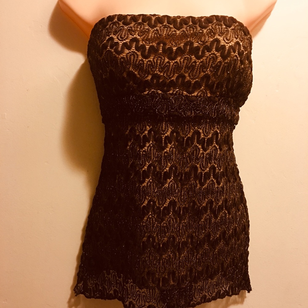 Vintage Sexy Brown Lace  Strapless Top